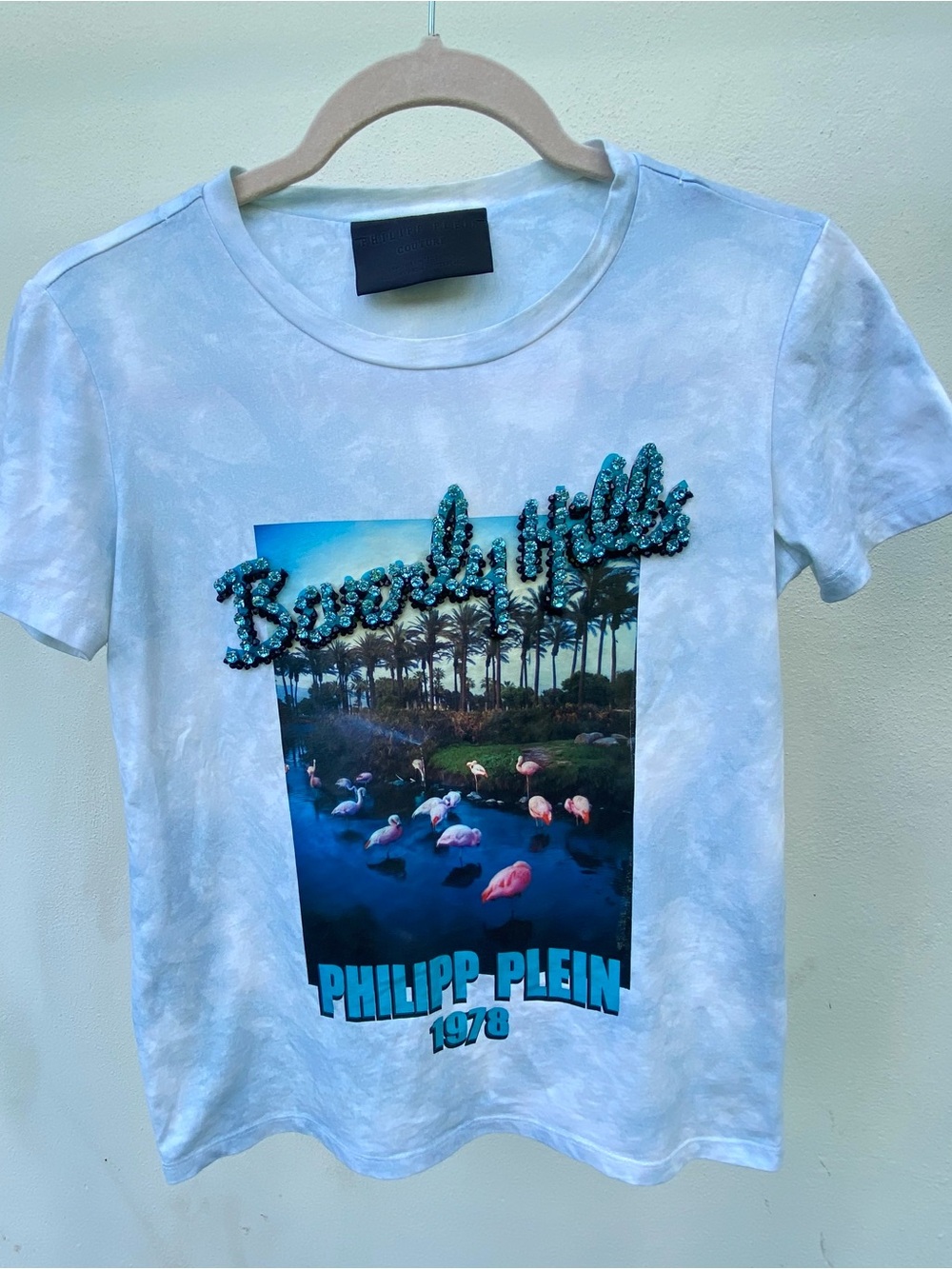 Philipp Plein Limited Edition Blue Beverly Hills Rhinestone T-shirt Size Small